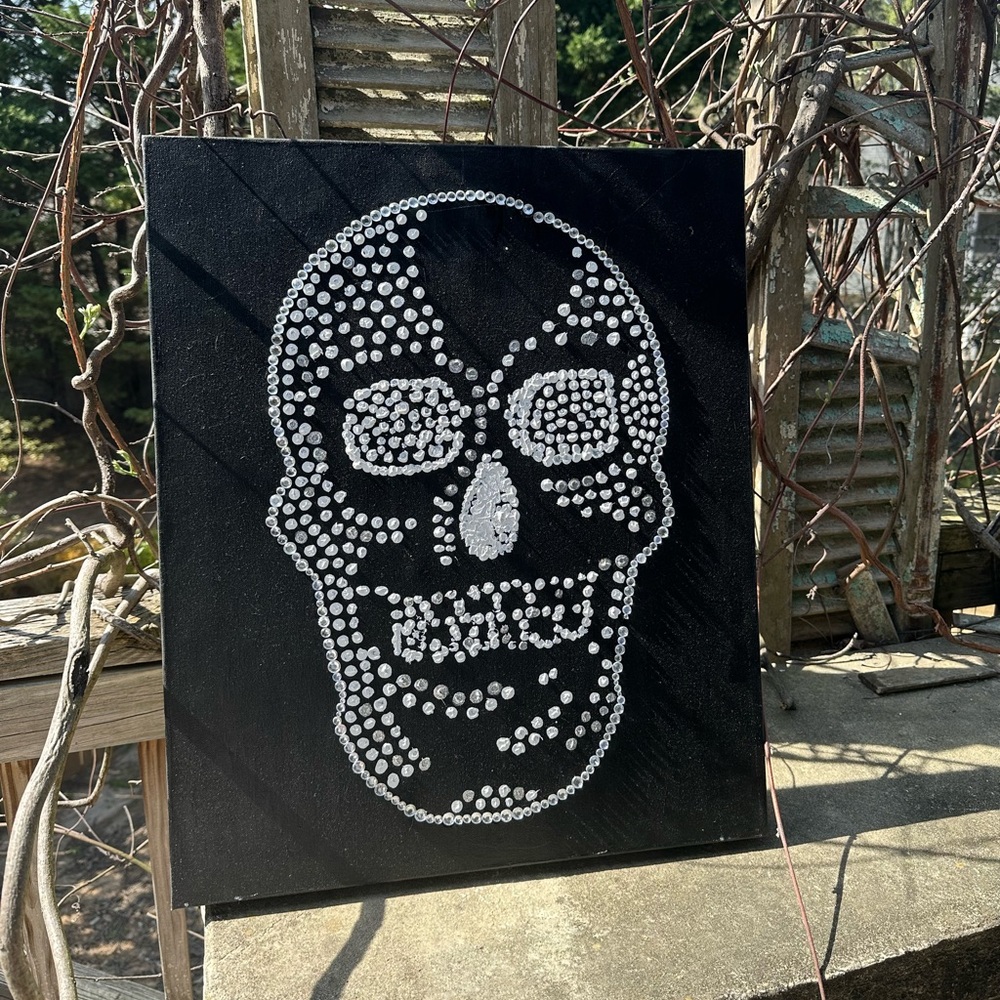 Skull Rhinestone Art on Black Canvas
